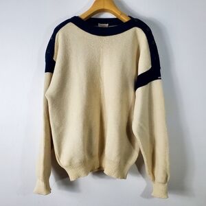 Vintage 80s Sailor style Shoulder buttons Boat neck sweater 100% Wool Women
